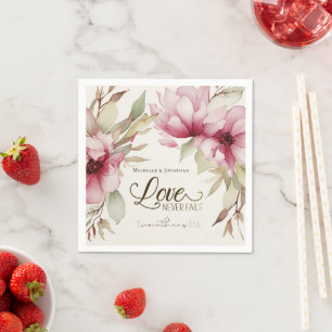 Guardanapo De Papel Amor Nunca Falha Casamento Floral Rosa Verso-Rosa
