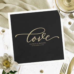 Guardanapo De Papel Amor - Preto Minimalista Casamento Roteiro Dourado