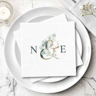 Guardanapo De Papel Ampersand Monograma Dourado Casamento Verde