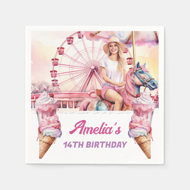 Guardanapo De Papel Amusement Park Birthday Carousel (Frente)