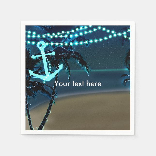 Guardanapo De Papel Anchor & Palm Trees Beach Night Wedkins (Frente)