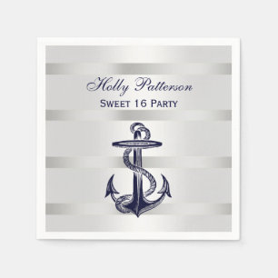 Guardanapo De Papel Âncora Azul Naval Náutica Prata Peso BG V Doce 16