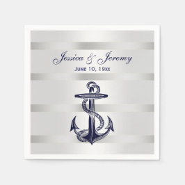 Guardanapo De Papel Âncora Azul Naval Prata Peso BG Casamento