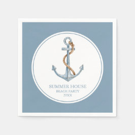 Guardanapo De Papel Âncora Azul Vintage com Corda Personalizada
