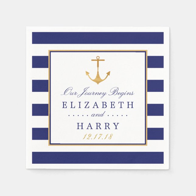 Guardanapo De Papel Âncora Dourada náutica, Marinho e casamento Dourad (Frente)