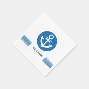 Guardanapo De Papel Âncora náutica azul com texto personalizável