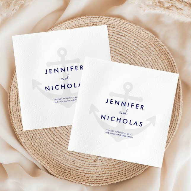 Guardanapo De Papel Âncora Náutica Moderna Casamento (Modern Nautical Anchor Wedding Napkins)