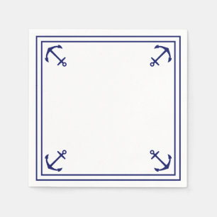 Guardanapo De Papel Âncoras Azuis em Cocktail Personalizável Branco