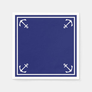 Guardanapo De Papel Âncoras Brancas em Coquetel Personalizável Azul