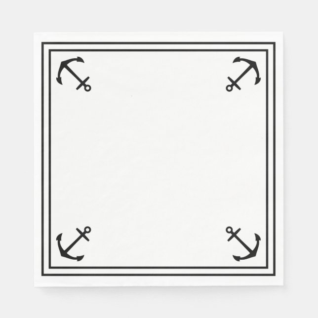 Guardanapo De Papel Âncoras Pretas em Branco (Frente)