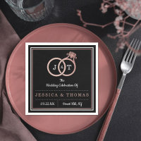 Anéis de Casamento do Monograma Rosa de Folha de O