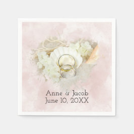 Guardanapo De Papel Anéis de Casamento em Seashell e Sand Heart