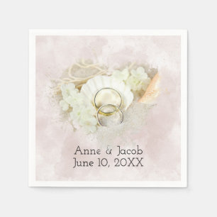 Guardanapo De Papel Anéis de Casamento em Seashell e Sand Heart