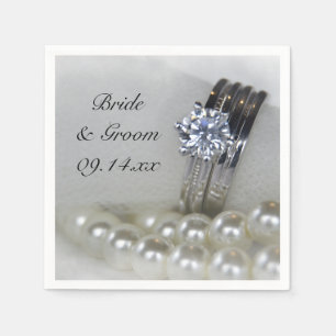 Guardanapo De Papel Aneis de diamante e pérolas brancas que Wedding