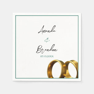 Guardanapo De Papel Anéis de Noiva Esmeralda Verde Dourado Chic