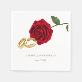 Guardanapo De Papel Anéis Dourados Elegantes e Casamento Rosa vermelha