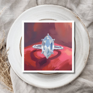 Guardanapo De Papel Anel de Noivado com Diamante Marquise Aquarela Ver