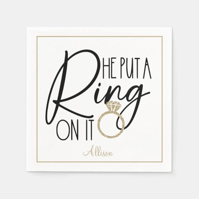 Guardanapo De Papel Anel de Ouro Preto Moderno Ele colocou um Anel nis (Frente)