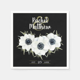 Guardanapo De Papel Anêmonas Negras e Brancas Casamento de Aquarelas
