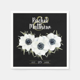 Guardanapo De Papel Anêmonas Negras e Brancas Casamento de Aquarelas N