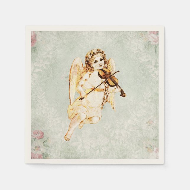 Guardanapo De Papel Angel Tocando um Violino em uma Textura Vintage Sh (Frente)