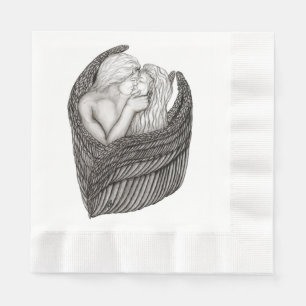 Guardanapo De Papel Angels Kissing, Design preto e branco