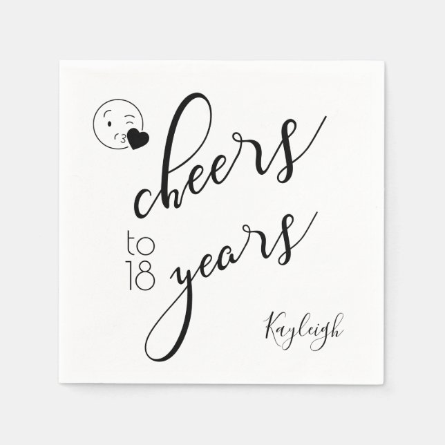 Guardanapo De Papel Anima 18 anos Texto moderno preto e branco (Frente)