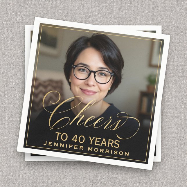 Guardanapo De Papel Anima 40 anos Foto de aniversário Dourada Preto (Criador carregado)