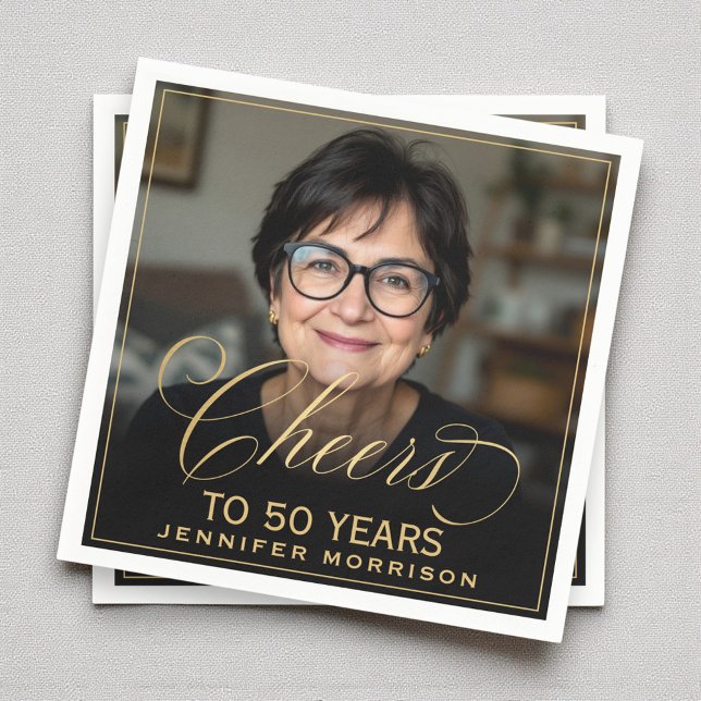 Guardanapo De Papel Anima 50 anos Foto Dourada de aniversário (Criador carregado)