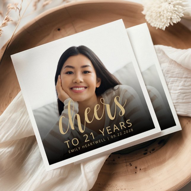 Guardanapo De Papel Animações Douradas de Script de Foto do aniversári (Criador carregado)