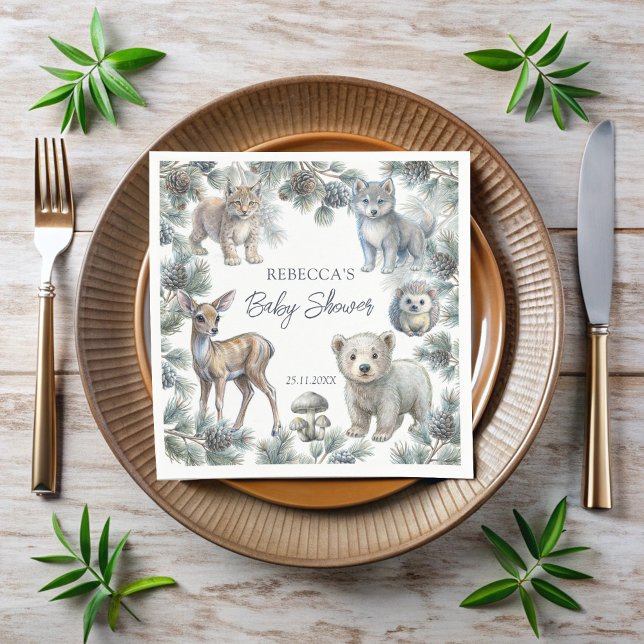 Guardanapo De Papel Animais bebês bonitos das florestas, chá de fralda (Woodlands baby shower cute baby animals customized monogrammed napkins personalized table decor)