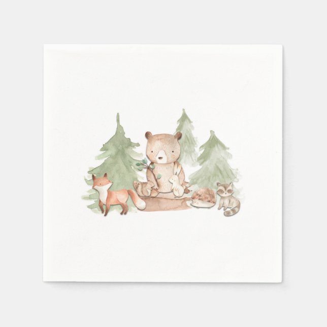 Guardanapo De Papel Animais da Floresta em Aquarela Chás de Bebê (Frente)