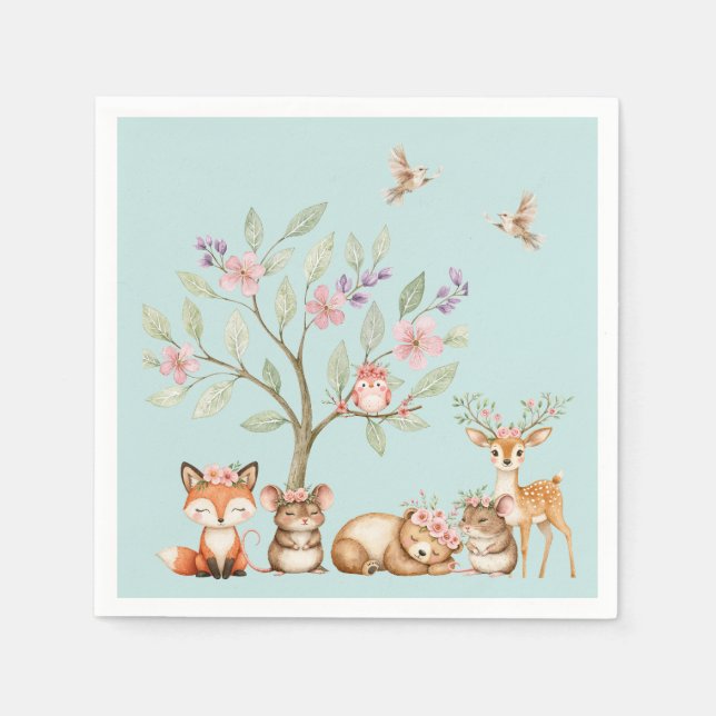 Guardanapo De Papel Animais da Floresta Preciosos Chá de Bebê (Frente)