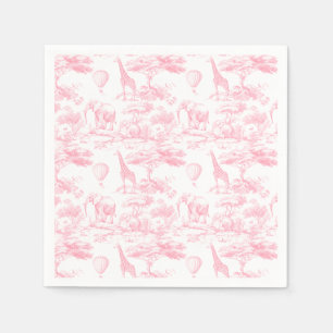 Guardanapo De Papel Animais da Pink Safari Toile de Jouy Chá de Bebê