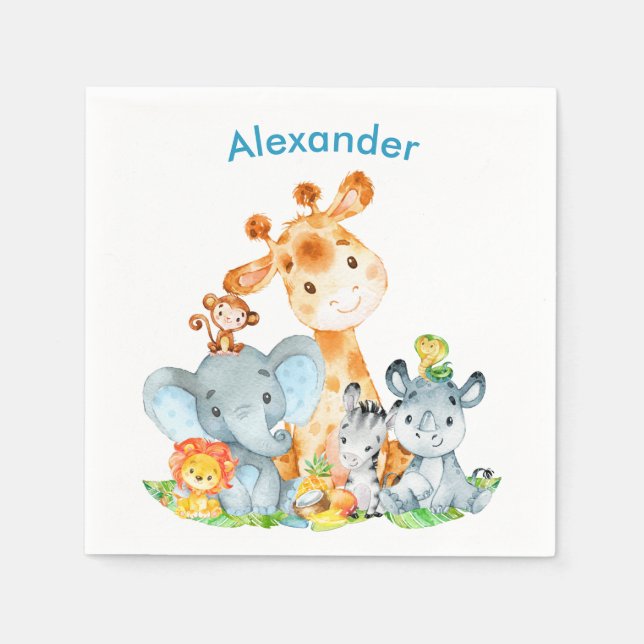 Guardanapo De Papel Animais da Selva Safari Cuja Cana-De-Água-Azul (Frente)