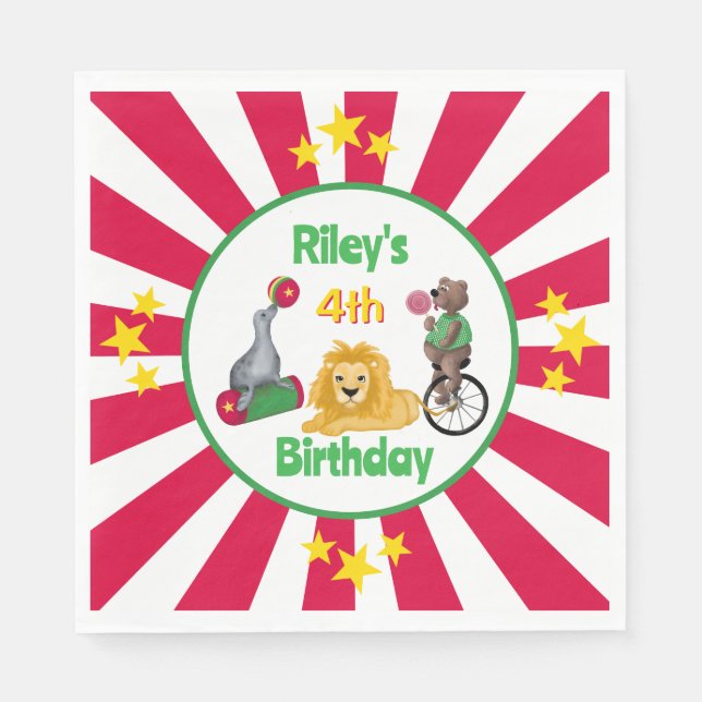 Guardanapo De Papel Animais de circo reproduzidos manualmente, vermelh (Frente)