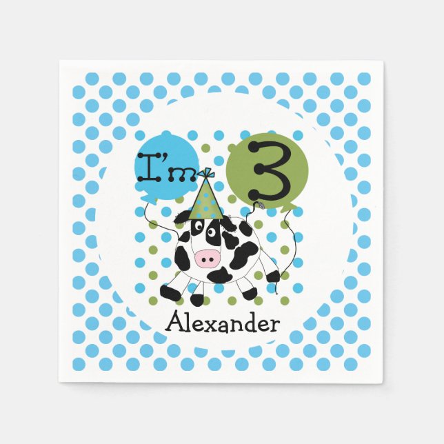 Guardanapo De Papel Animais de Criação Papel aniversário de 3 anos de  (Frente)