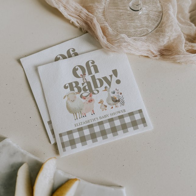 Guardanapo De Papel Animais de Fazenda Bebê Fofos e Neutros Chá de Beb (Cute Gender Neutral Baby Farm Animals Baby Shower Napkins)