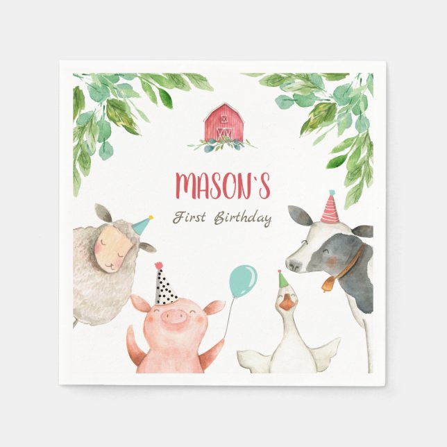 Guardanapo De Papel Animais de Fazenda Menino Zoológico Aniversário Ba (Frente)