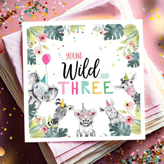 Guardanapo De Papel Animais de festa Safari Girl Young Wild and Three (Criador carregado)