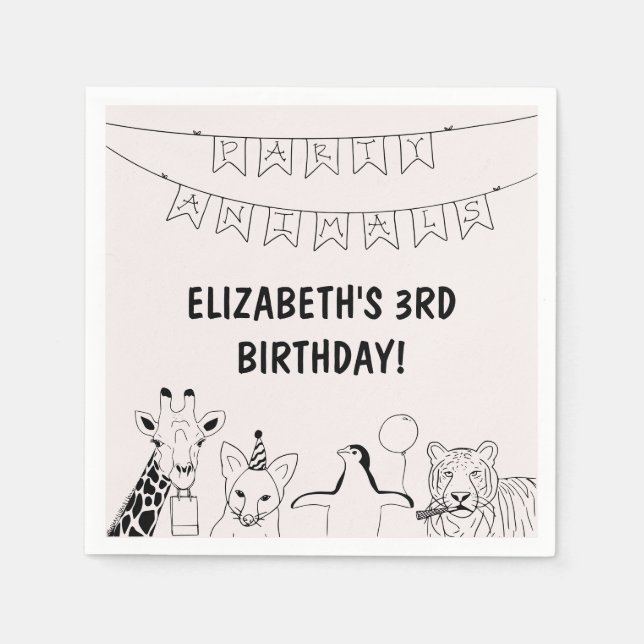 Guardanapo De Papel Animais de festas desenhados à mão (Frente)