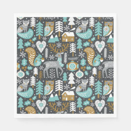 Guardanapo De Papel Animais de Floresta Neves Flocos de Neve na Escand