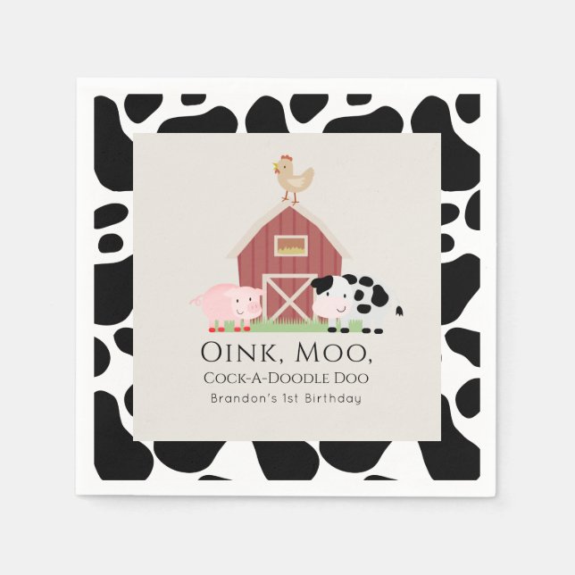 Guardanapo De Papel Animais de quinta Barnyard Beige Aniversário Papag (Frente)