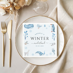 Guardanapo De Papel Animais do Ártico Azul inverno Onederland Napkins