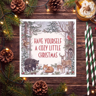 Guardanapo De Papel Animais do Bosque Aconchegante Natal