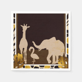 Guardanapo De Papel Animais do Zoológico Marrom Ouro Preto Impressão S