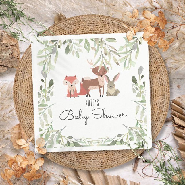 Guardanapo De Papel Animais Fofos da Floresta Bebe Sprinkle (Cute Woodland Animals Baby Shower Sprinkle Napkins)