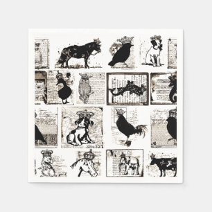Guardanapo De Papel Animais reais preto e branco do vintage
