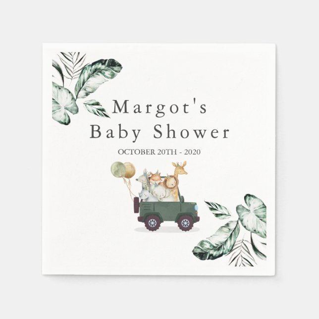 Guardanapo De Papel Animais Safari Dirigem Por Chá de fraldas Verde Do (Frente)