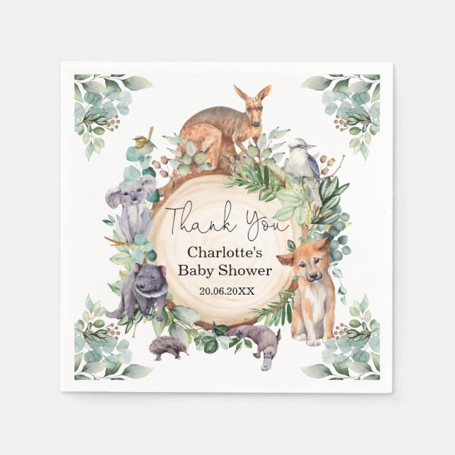 Guardanapo De Papel Animais Selvagens Australianos Goma Rústica Deixa  (Frente)